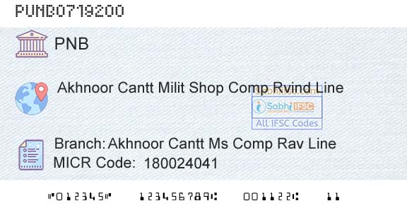 Punjab National Bank Akhnoor Cantt Ms Comp Rav LineBranch 