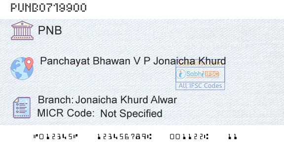 Punjab National Bank Jonaicha Khurd Alwar Branch 