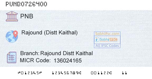 Punjab National Bank Rajound Distt Kaithal Branch 