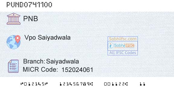Punjab National Bank SaiyadwalaBranch 