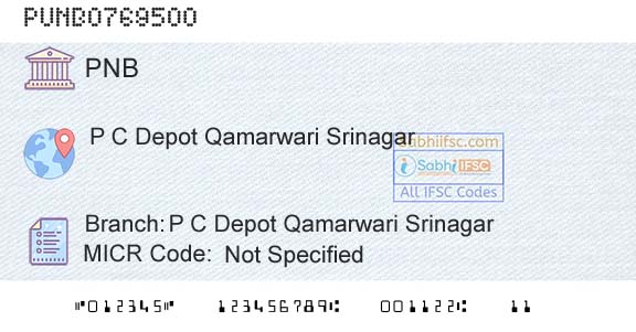 Punjab National Bank P C Depot Qamarwari SrinagarBranch 