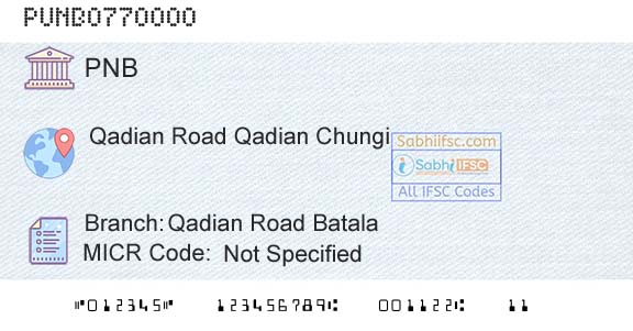 Punjab National Bank Qadian Road BatalaBranch 