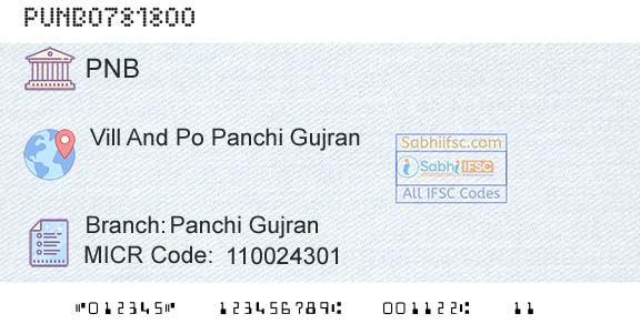 Punjab National Bank Panchi GujranBranch 