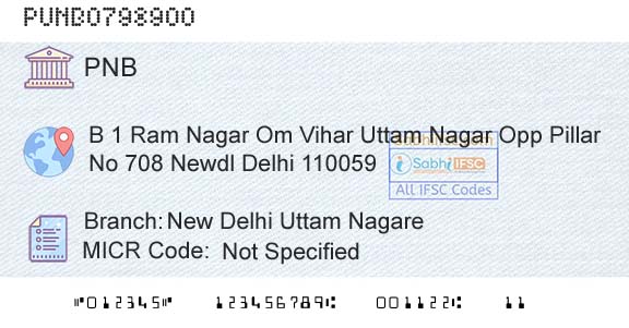 Punjab National Bank New Delhi Uttam NagareBranch 