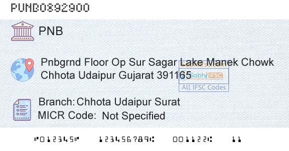 Punjab National Bank Chhota Udaipur SuratBranch 