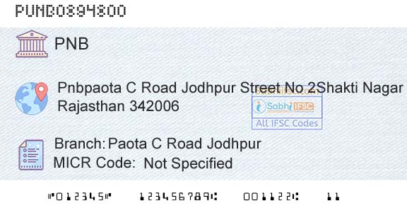 Punjab National Bank Paota C Road JodhpurBranch 