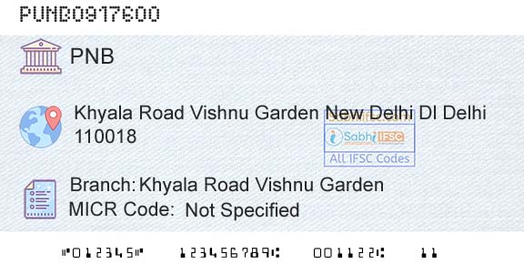 Punjab National Bank Khyala Road Vishnu GardenBranch 