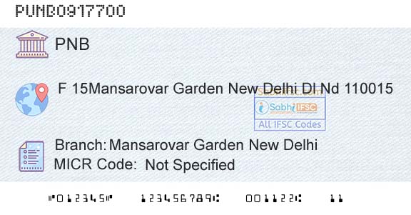Punjab National Bank Mansarovar Garden New DelhiBranch 
