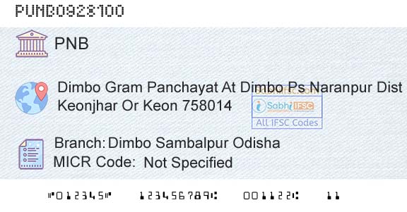 Punjab National Bank Dimbo Sambalpur OdishaBranch 