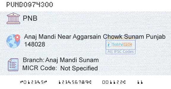 Punjab National Bank Anaj Mandi SunamBranch 