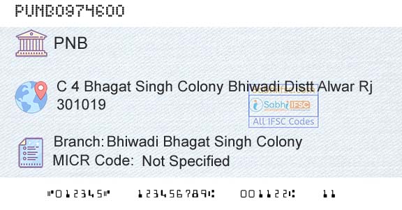 Punjab National Bank Bhiwadi Bhagat Singh ColonyBranch 