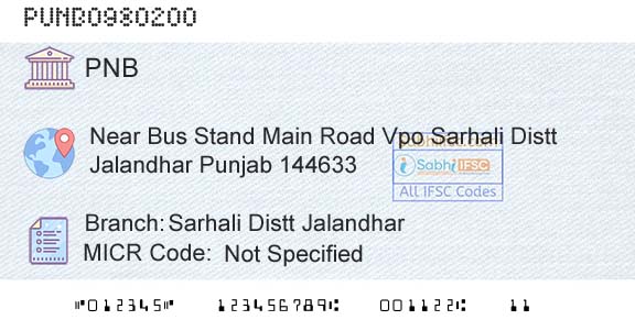 Punjab National Bank Sarhali Distt JalandharBranch 