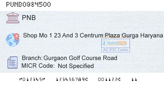 Punjab National Bank Gurgaon Golf Course RoadBranch 