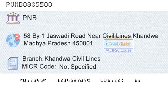 Punjab National Bank Khandwa Civil LinesBranch 