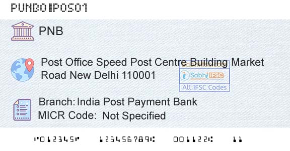 Punjab National Bank India Post Payment BankBranch 