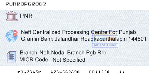 Punjab National Bank Neft Nodal Branch Pgb RrbBranch 