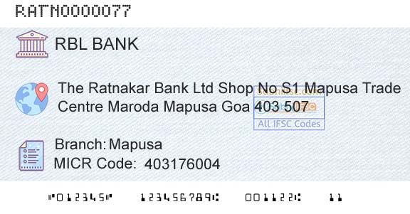 Rbl Bank Limited MapusaBranch 