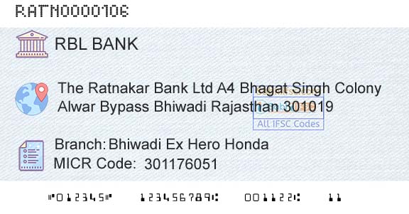 Rbl Bank Limited Bhiwadi Ex Hero Honda Branch 