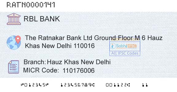 Rbl Bank Limited Hauz Khas New DelhiBranch 