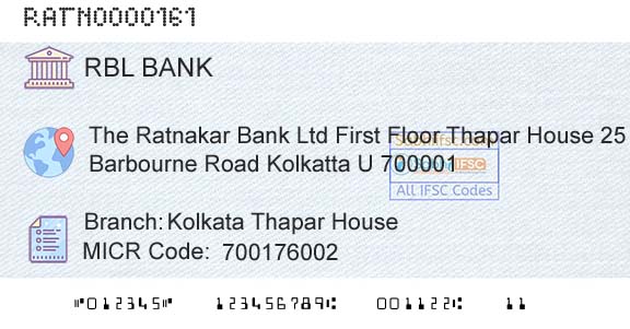 Rbl Bank Limited Kolkata Thapar HouseBranch 