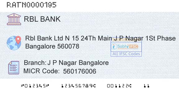 Rbl Bank Limited J P Nagar BangaloreBranch 
