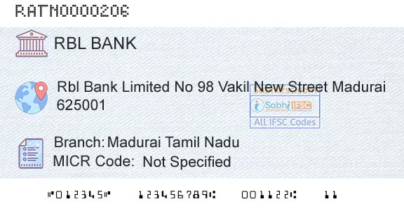 Rbl Bank Limited Madurai Tamil NaduBranch 