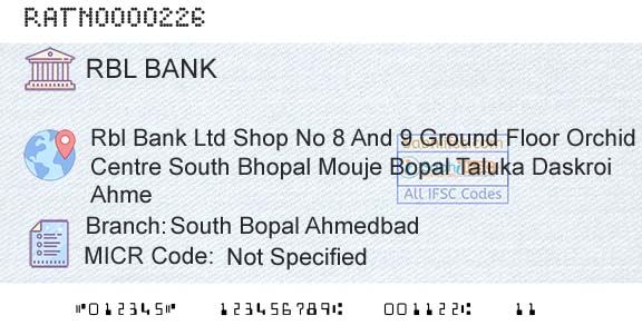 Rbl Bank Limited South Bopal AhmedbadBranch 