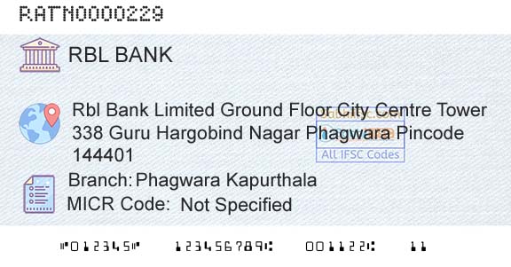 Rbl Bank Limited Phagwara KapurthalaBranch 