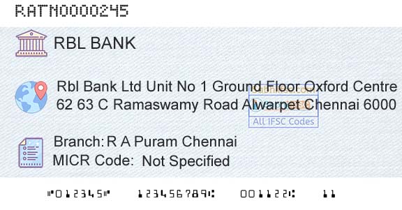 Rbl Bank Limited R A Puram ChennaiBranch 