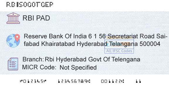 Reserve Bank Of India Rbi Hyderabad Govt Of TelenganaBranch 