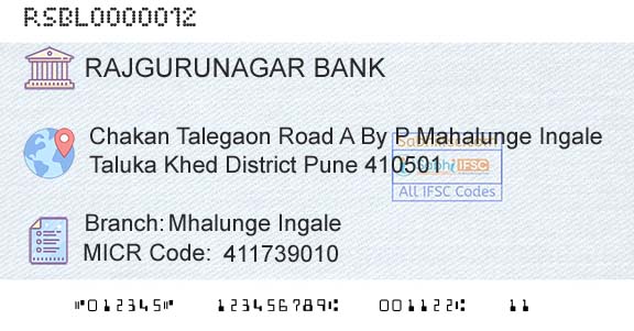Rajgurunagar Sahakari Bank Limited Mhalunge IngaleBranch 