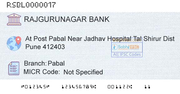 Rajgurunagar Sahakari Bank Limited PabalBranch 