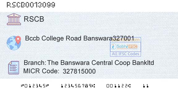 The Rajasthan State Cooperative Bank Limited The Banswara Central Coop BankltdBranch 