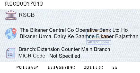 The Rajasthan State Cooperative Bank Limited Extension Counter Main BranchBranch 