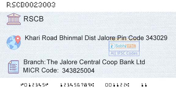 The Rajasthan State Cooperative Bank Limited The Jalore Central Coop Bank LtdBranch 