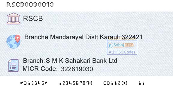 The Rajasthan State Cooperative Bank Limited S M K Sahakari Bank LtdBranch 