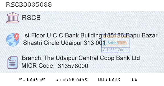 The Rajasthan State Cooperative Bank Limited The Udaipur Central Coop Bank LtdBranch 