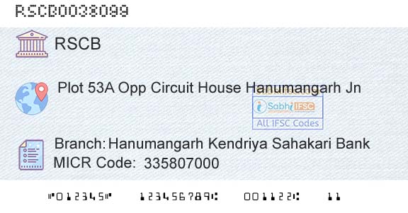 The Rajasthan State Cooperative Bank Limited Hanumangarh Kendriya Sahakari BankBranch 