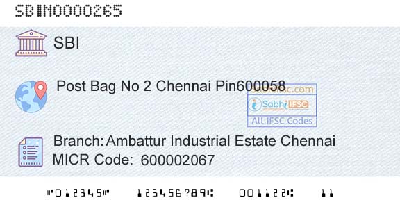 State Bank Of India Ambattur Industrial Estate ChennaiBranch 