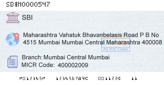 State Bank Of India Mumbai Central MumbaiBranch 