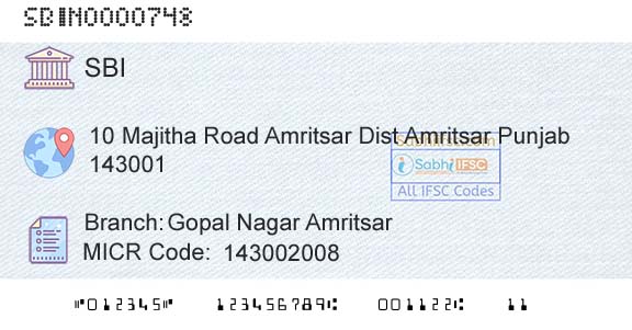 State Bank Of India Gopal Nagar AmritsarBranch 