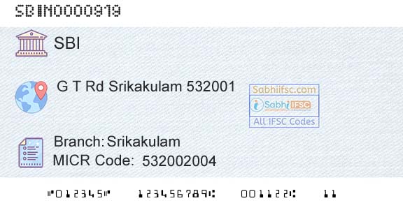 State Bank Of India SrikakulamBranch 