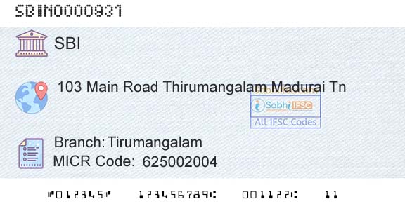 State Bank Of India TirumangalamBranch 