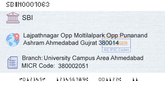 State Bank Of India University Campus Area AhmedabadBranch 