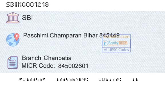 State Bank Of India ChanpatiaBranch 