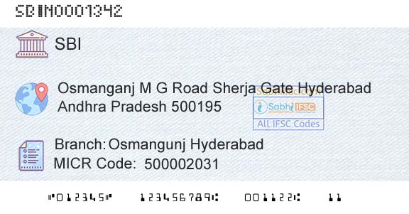 State Bank Of India Osmangunj HyderabadBranch 