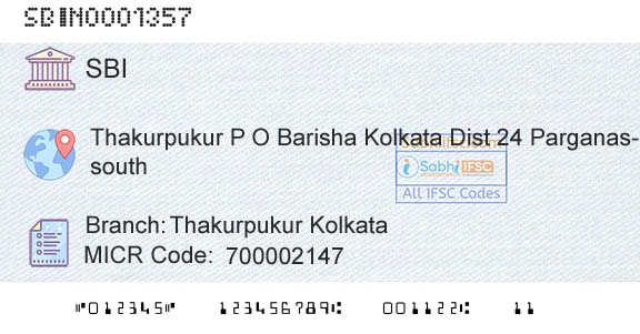 State Bank Of India Thakurpukur KolkataBranch 