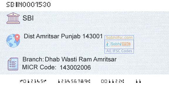 State Bank Of India Dhab Wasti Ram AmritsarBranch 