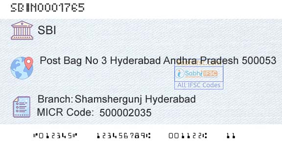 State Bank Of India Shamshergunj HyderabadBranch 