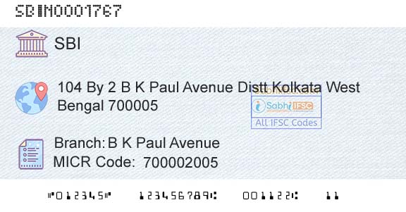 State Bank Of India B K Paul AvenueBranch 